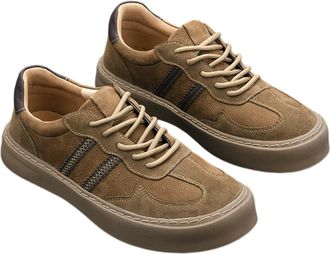 Generic Mens Genuine Leather Sneakers Comfort Slip on Dress Sneakers Retro Stylish Business Casual Walking Shoes (Khaki,6.5)