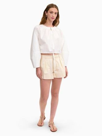Rebecca Taylor Brielle Cropped Poplin Top in Ivory at Nordstrom, Size X-Small