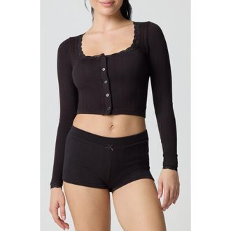 Florence By Mills Rib Crop Cardigan in Black at Nordstrom, Size X-Large