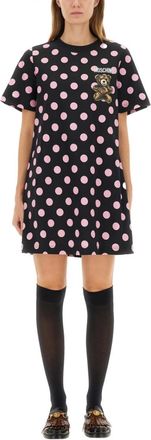 Moschino Black Polka Dot Round Neck Mini Dress