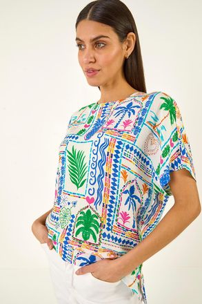 Roman Palm Patchwork Print Tunic Top