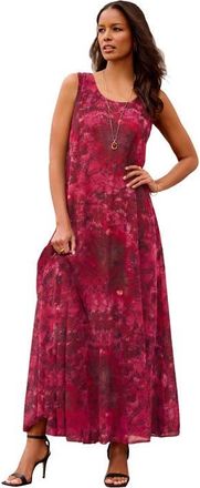 Roaman's Hand Crinkled Sleeveless Dress in Berry Tie Dye Floral at Nordstrom, Size 44