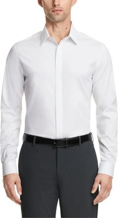 Calvin Klein Dress Shirt Men White Cotton Blend Regular Fit FTS274