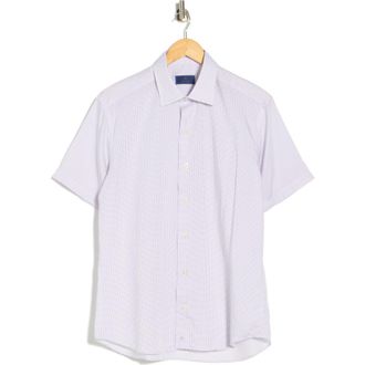 David Donahue Casual Short Sleeve Sport Shirt in White/Purple at Nordstrom Rack, Size Xx-Large