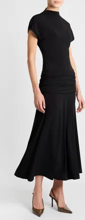 Santorelli Kardi Ruched Mock Neck Maxi Dress in Soft Jersey in Onyx at Nordstrom, Size 10