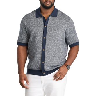Nautica Big & Tall Jacquard Button-Front Sweater Polo Shirt in Navy Seas at Nordstrom, Size Xx-Large