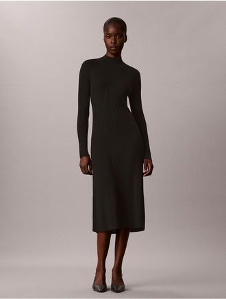 Calvin Klein Womens Turtleneck Midi Dress - Black - XL