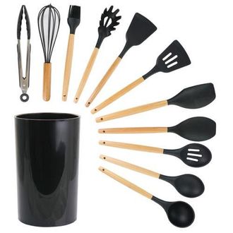 MegaChef Silicone and Wood Cooking Utensils, Set of 12 in Black at Nordstrom