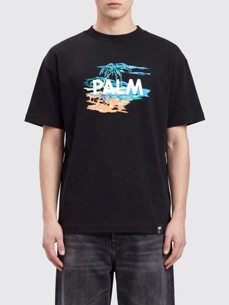 Palm Angels Black Cotton T-Shirt with Graphic Contrast Logo Print
