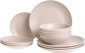 Beliani Vajilla De 18 Piezas De Gres Hecho A Mano 6 Personas Con Acabado Esmaltado Beige Claro Vivani