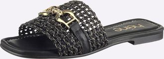 Heine Pantolette HEINE, Damen, Gr. 39, schwarz, goldfarben, Glattleder, Leder, Rindsleder, Textil, Schuhe Pantolette