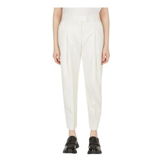 Alexander McQueen Alexander McQueen, Cropped Trousers, female, White, Size: XS Exaggerated Pleat Tailored Trousers