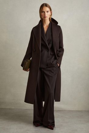 Reiss Lucia Chocolate Petite Wool-blend Double-breasted Blindseam Coat, 12, Brown