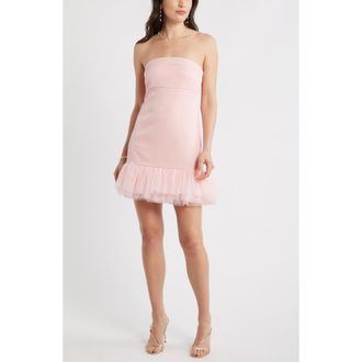 Chelsea28 Tulle Ruffle Strapless Minidress in Pink Powder at Nordstrom, Size Xx-Small