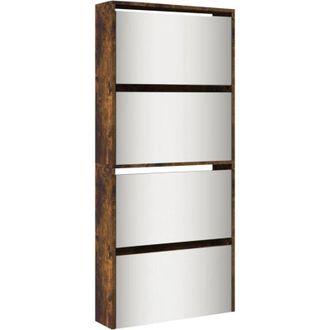 vidaXL Shoe Cabinet with Mirror 4-Layer Smoked Oak 63x17x134 cm vidaXL