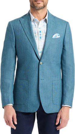 Robert Graham Fawler Tailored Fit Teal Blue Linen & Wool Herringbone Sport Coat in Light Blue at Nordstrom, Size 42