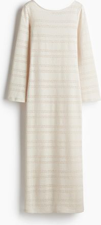 H&M Kleid in Ajourstrick mit Schn&uuml;rung - Hellbeige