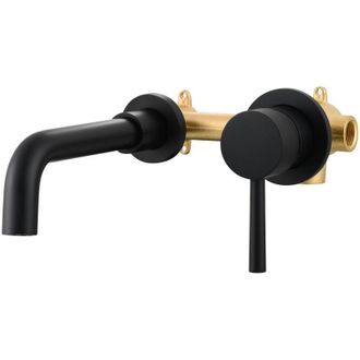 OEM Grifo Mezclador De Lavabo De Lat&oacute;n Negro De 2 Orificios Para Montaje En Pared, Para Agua Fr&iacute;a Y Caliente - Crezuo
