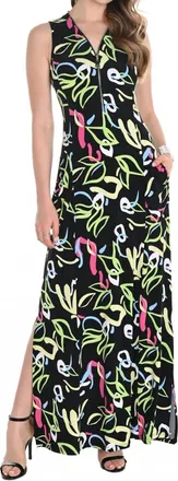 Frank Lyman Design Doodle Print A Line Maxi Dress In Black/multi