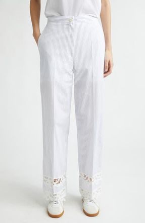 EENK Lace Trim Stripe Wide Leg Pants in Ivory/Black at Nordstrom, Size X-Small