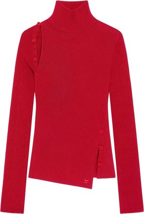 Courrèges button-embellished ribbed turtleneck sweater - women - Viscose/Polyester - S - Red