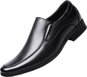 Generic Textured Embossed Mens Slip-On Dress Shoes for Weddings and Business, Breathable Low-Top Formal Footwear(Black,5.5 UK)