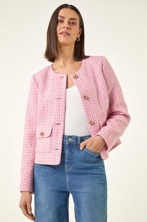 Roman Womens Sequin Boucle Jacket - Pink - Size 14 UK