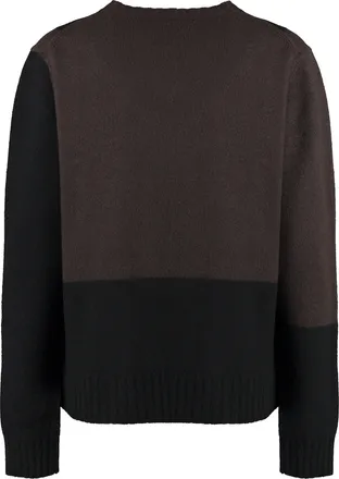 Jil Sander Womens Crew-Neck Geometric Wool Sweater Brown