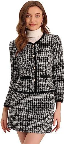Ensemble Tweed 2 Pièces Femme Allegra K - Blazer Et Jupe Bureau Élégant
