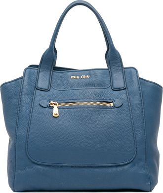 Miu Miu Pre-owned Womens Vitello Daino Tote - Blue Leather - One Size