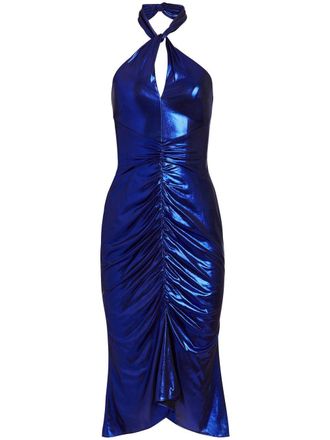 Marchesa Halterjurk met ruches - Blauw