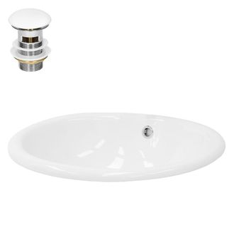 ML Design Lavabo blanco de cer&aacute;mica con juego de desag&uuml;e con reborsadero
