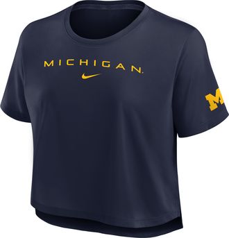 Nike Michigan Premium Performance Nike Womens Dri-FIT Cropped Top in Blue | 02OX41SMWN-3PW