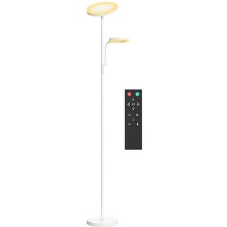 HOMCOM L&aacute;mpara De Pie Led Regulable 42w L&aacute;mpara De Pie Sal&oacute;n Giratoria Con Control Remoto Y T&aacute;ctil Temperatura De Color Y Brillo Ajustable Blanco - Homcom
