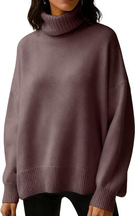Generic Womens Jumpers Turtleneck Sweater Oversized Long Sleeve Pullover Loose Fit Knitwear Comfortable Ladies Jumpers XL Camel