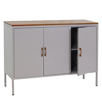 Hhg Nunca Usado] C&oacute;moda Hhg 930, Mueble Aparador Aparador, 3 Puertas Metal 90x120x40cm, Revestido De Melamina, Gris