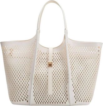 Melie Bianco Womens Malia Laser Cut Vegan Leather Tote Bag In Ivory