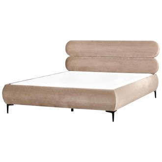 Beliani Cama Con Somier Minimalista De Terciopelo Cabecero Patas De Metal Negro Dormitorio 180 X 200 Cm Gris Pardo Lessay