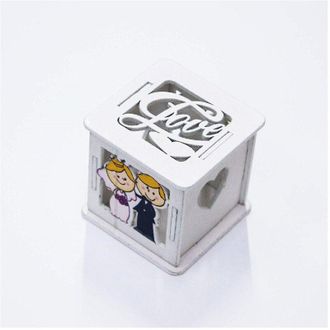 Trade Shop Trade Shop - Set 12pz Scatola Sposi Matrimonio 5.5x5.5cm Legno Bianco Scritta Love Bomboniera