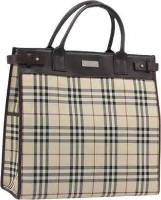 Burberry Pre-owned Canvas Tote Bag - Dames - Vintage Shopper - Beige - ONE Size - Leer - Vintage