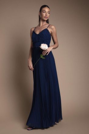 Oasis Womens By Coast Strappy Pleated Bridesmaid Dress With Ruffle Detail - Navy - Size 10 UK