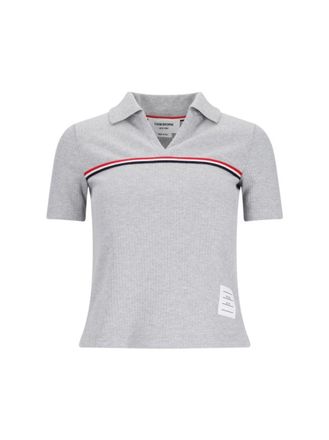 Thom Browne Three Stripes Knit Polo - Gray