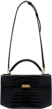 Toteme Handbags, female, Black, Size: ONE SIZE Clip Croco-Embossed Top Handle