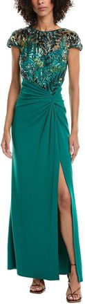 Tadashi Shoji Eleonora Draped Sequin Illusion Gown