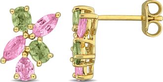 Mimi & Max Multi-Gem Cluster Drop Earrings Sterling Silver