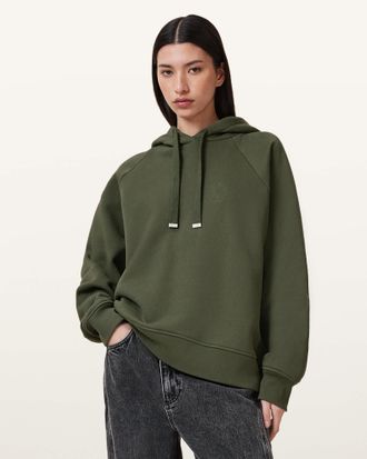 AllSaints Womens Cotton Talon Embroidered Haven Oversized Hoodie, Size: XS