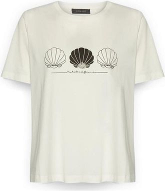 Elena Miro Bedrukt katoenen T-shirt met parels - Dames - T-shirts - Wit - M - Katoen - Tops