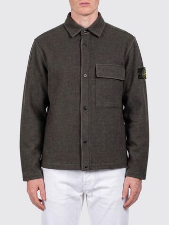 Stone Island Wool Blend Shirt Jacket with Patch Pockets and Dropped Shoulders