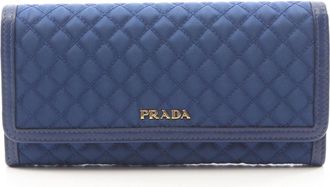 Prada Blue Nylon Leather Long Wallet (Bi-Fold) (Pre-Owned)