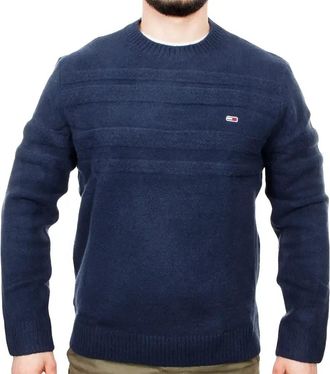 Tommy Jeans Zachte kabelvlag trekken - Heren - Ronde hals truien - Blauw - M - Truien & Vesten